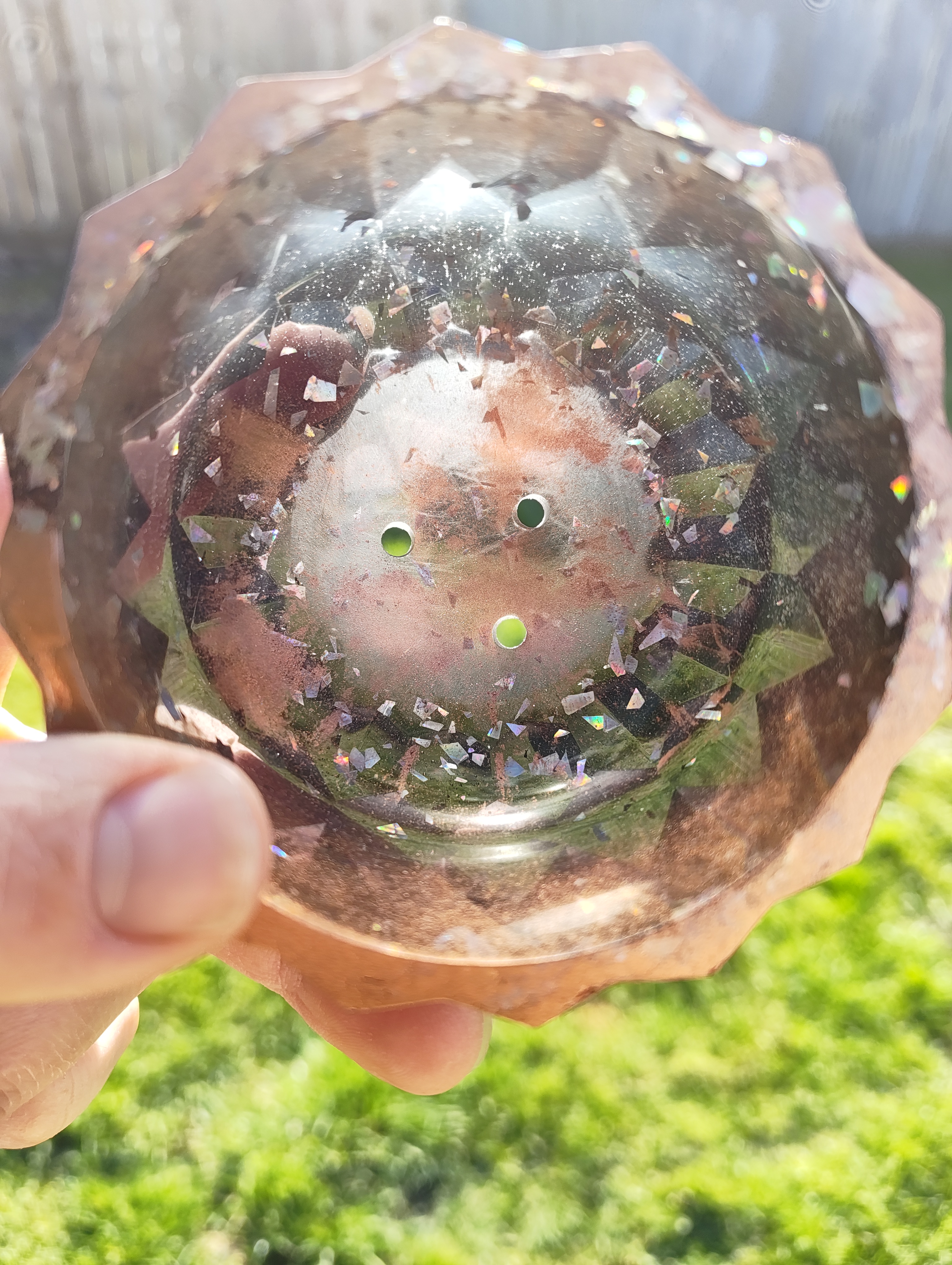"Copper Ember" Metallic Rose Bronze & Holographic Geometric Resin Mini Planter Pot & Tray Set