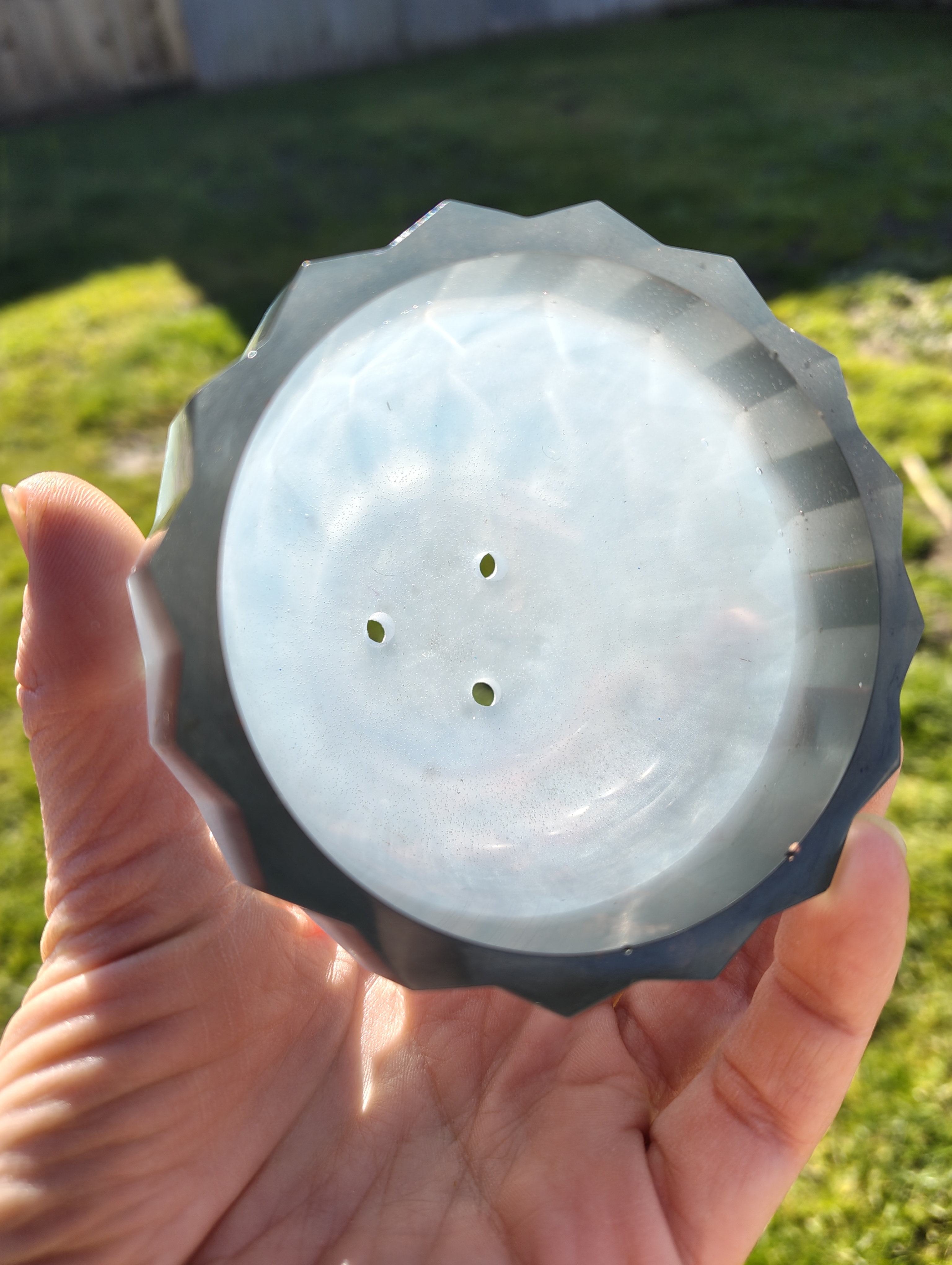 "Icy Summit" Pearlescent Blue & Smoke Geometric Planter & Tray Set