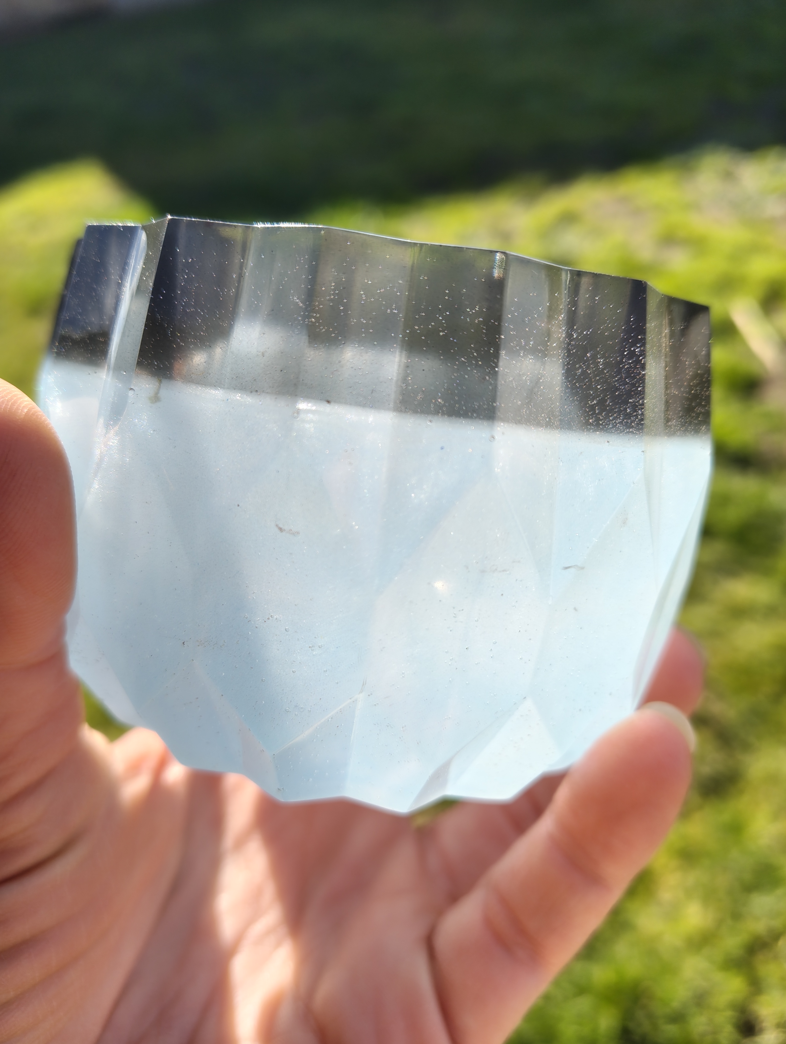 "Icy Summit" Pearlescent Blue & Smoke Geometric Planter & Tray Set