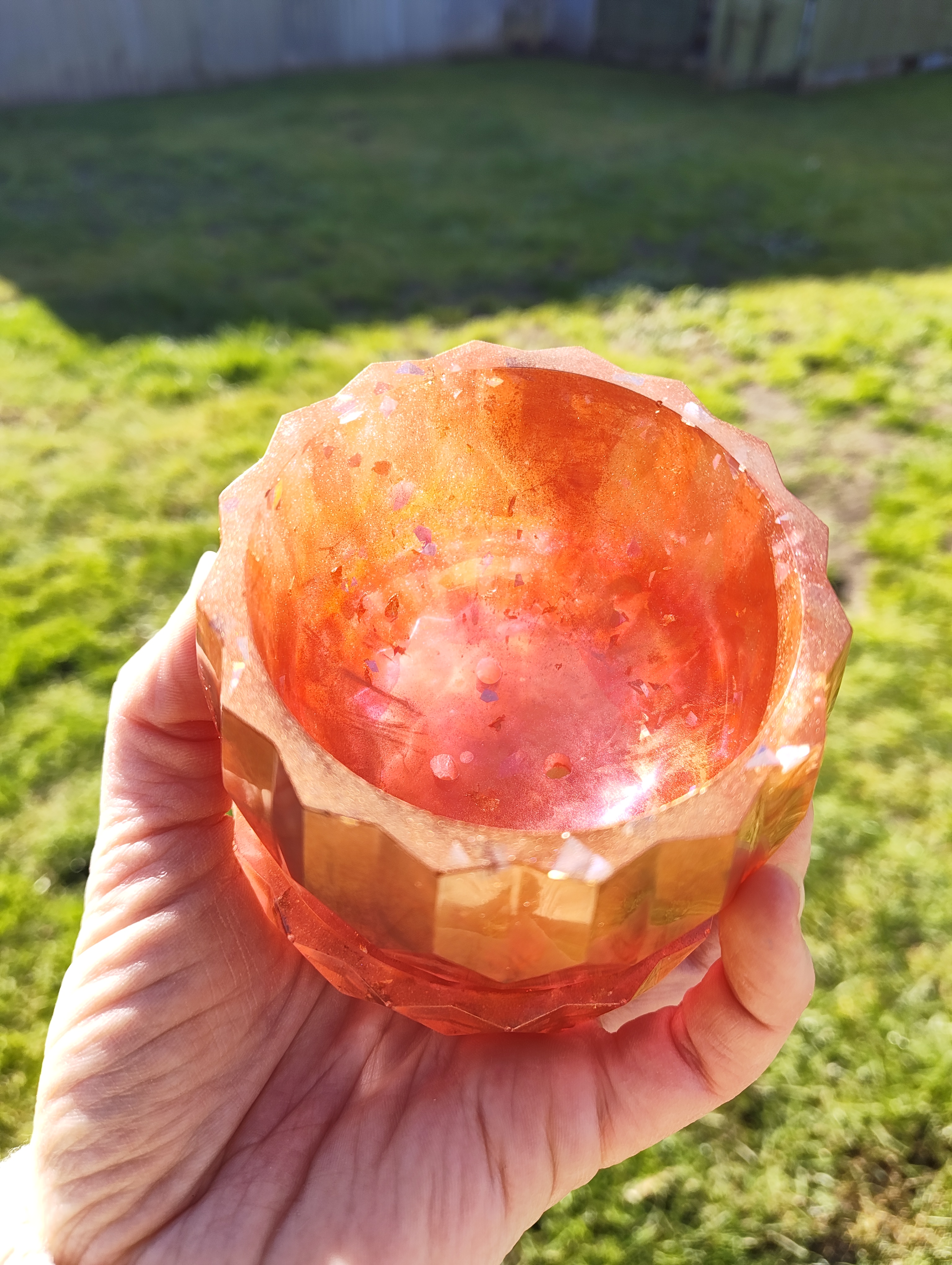 "Coral Sunset" Geometric Planter & Drip Tray Set