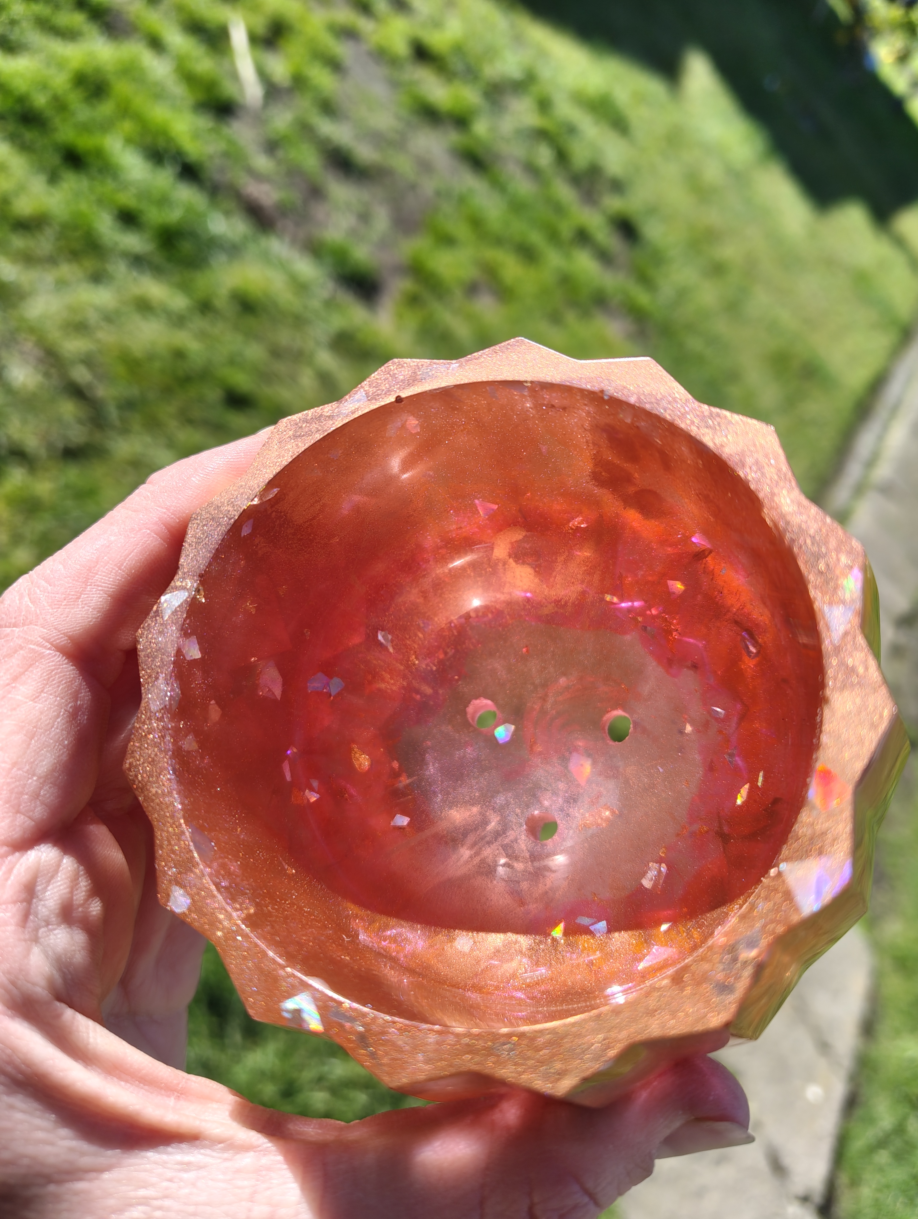 "Coral Sunset" Geometric Planter & Drip Tray Set