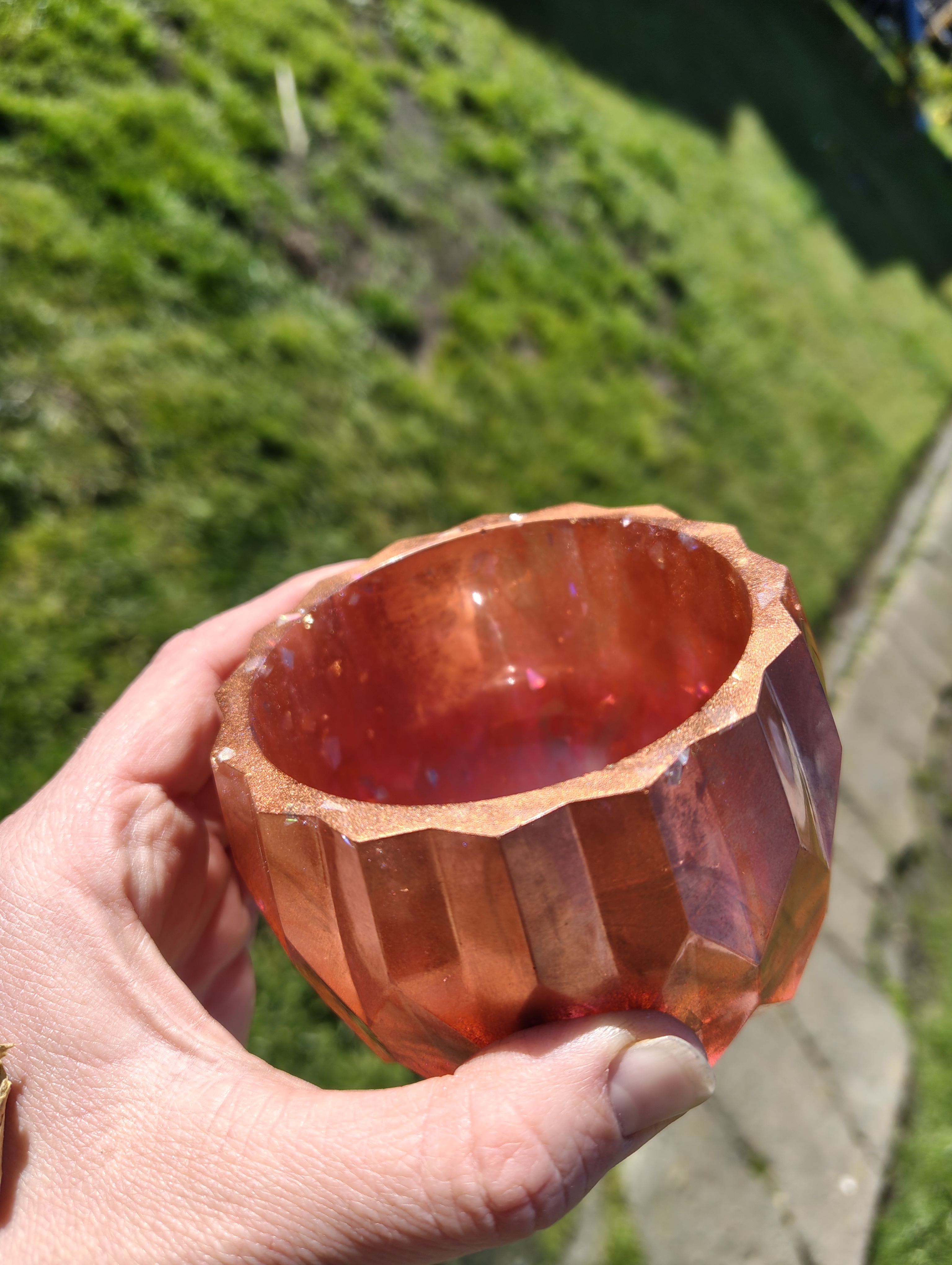 "Coral Sunset" Geometric Planter & Drip Tray Set