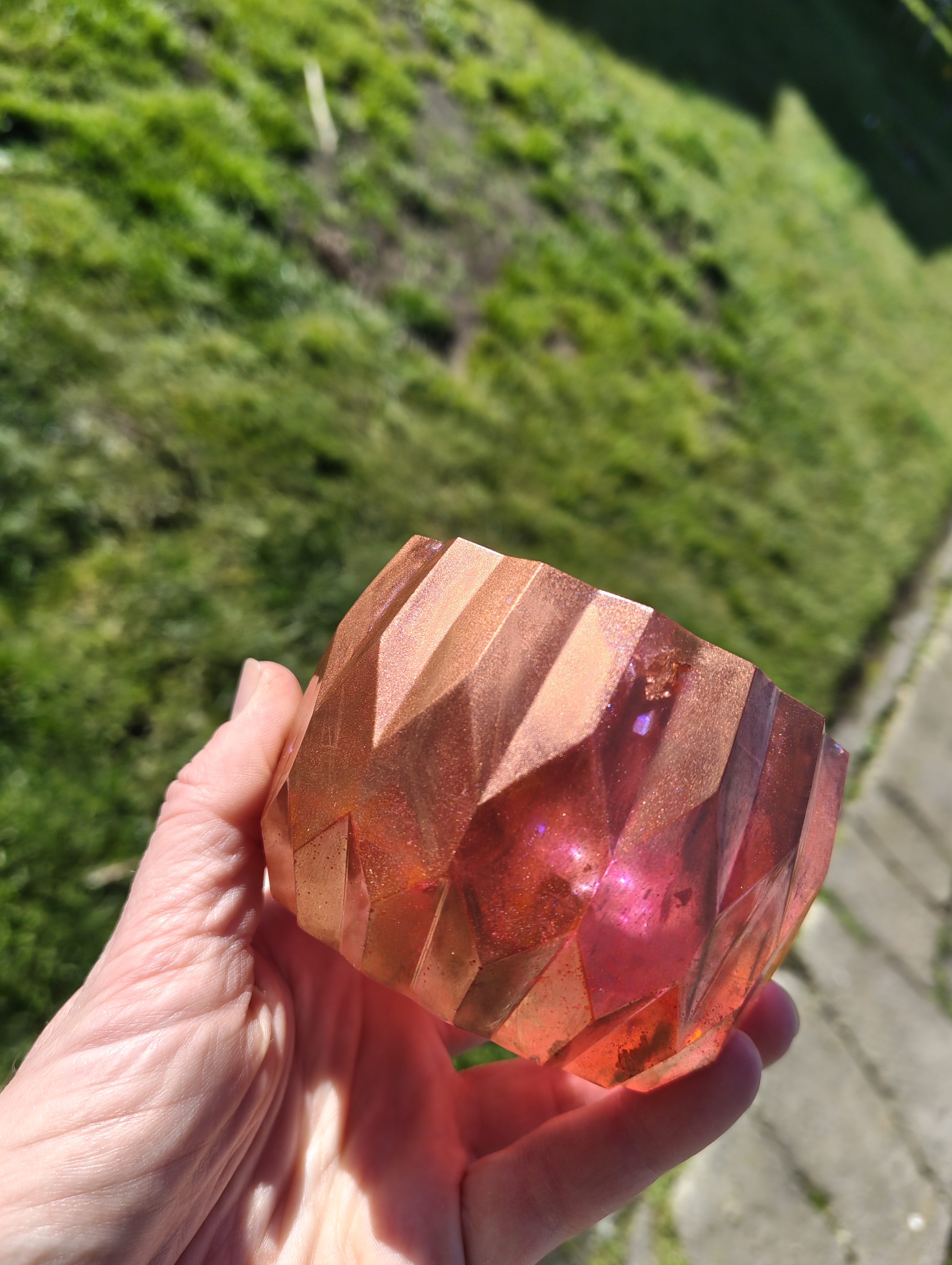 "Coral Sunset" Geometric Planter & Drip Tray Set