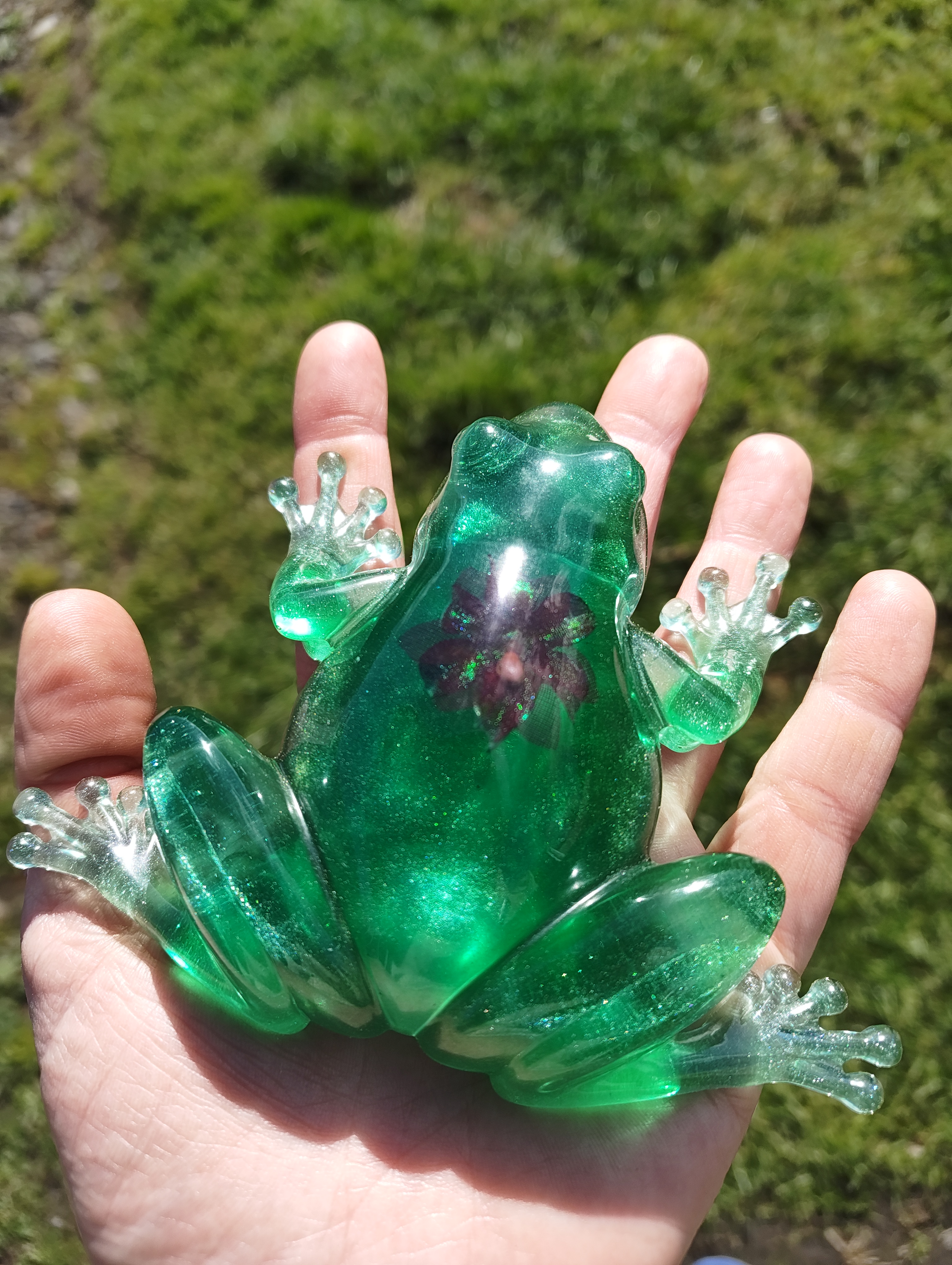 "Forest Guardian" Real Pressed Flower Resin Frog