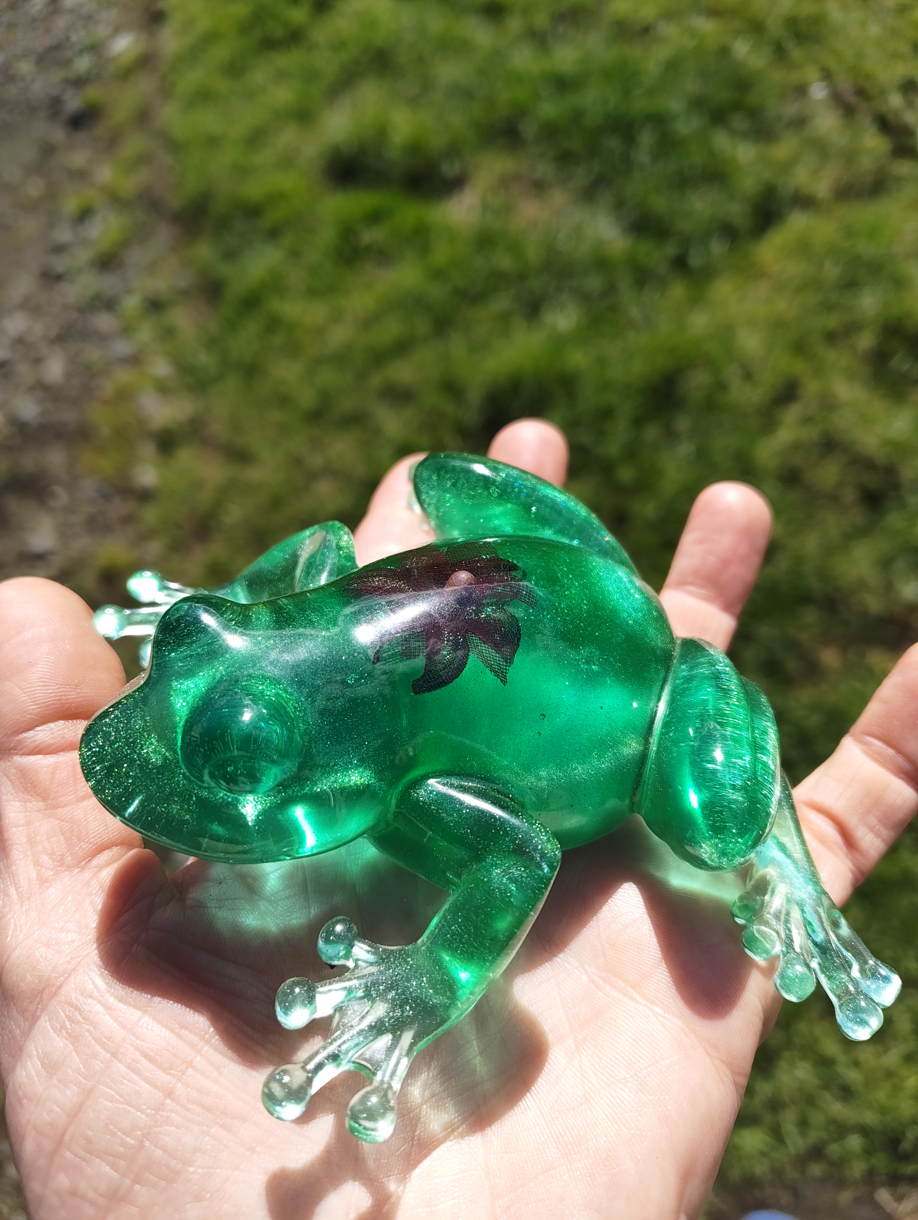 "Forest Guardian" Real Pressed Flower Resin Frog