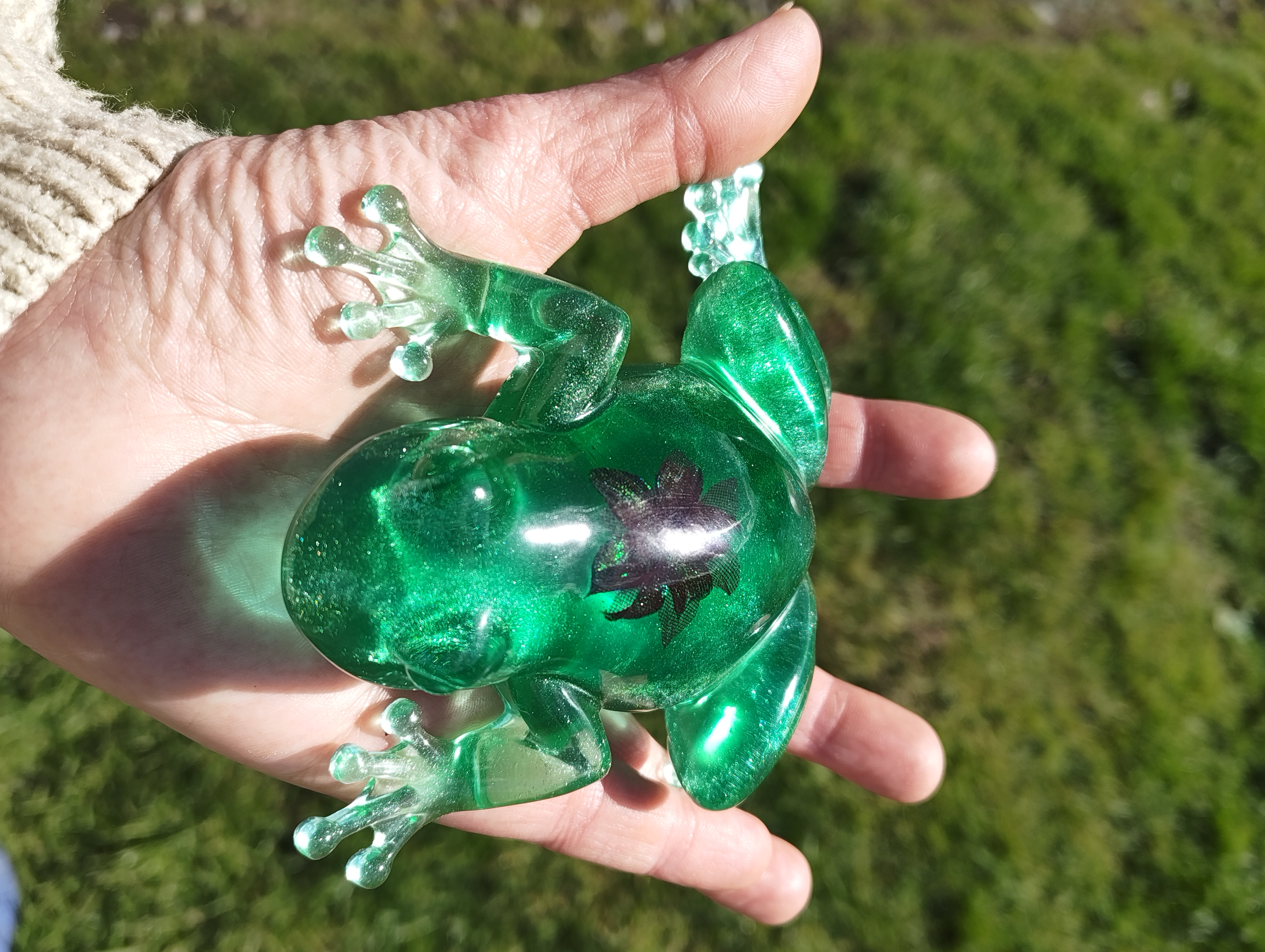 "Forest Guardian" Real Pressed Flower Resin Frog